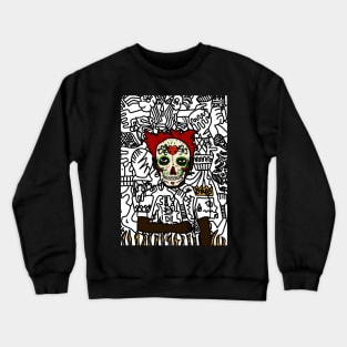 Yeti NFT - Mystical Doodle: Male Character with Mexican Mask and Dark Eyes Crewneck Sweatshirt